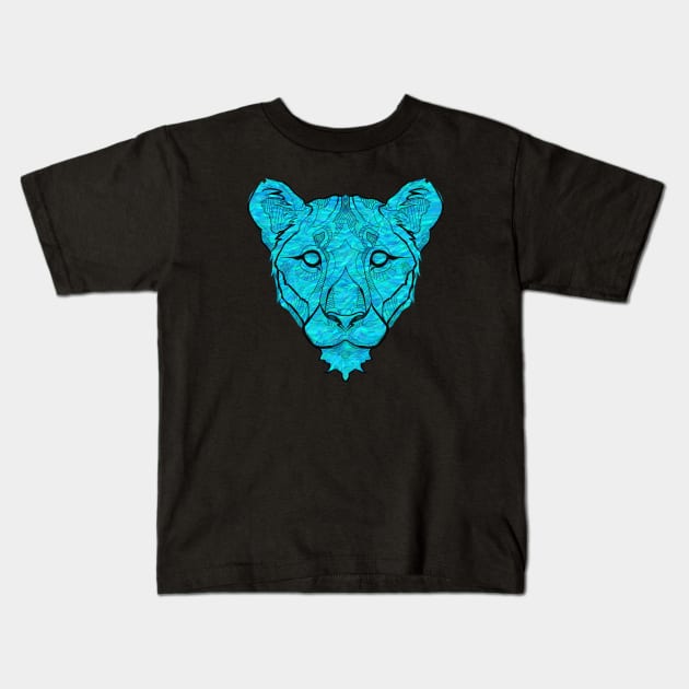 Lioness Queen Blue Kids T-Shirt by Mai-Hime 